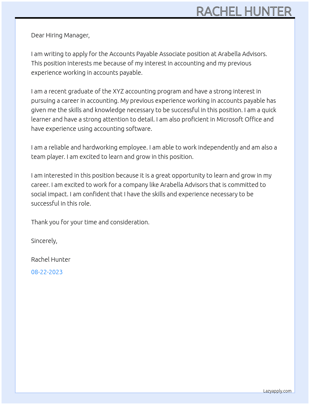 Accounts Payable Associate At Arabella Advisors  Cover Letter