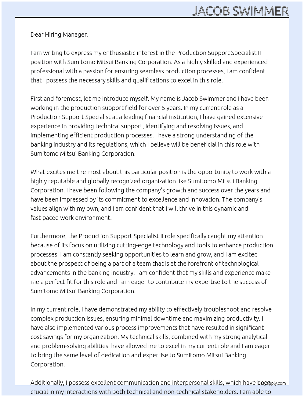 Cover letter for production support specialist ii - LazyApply