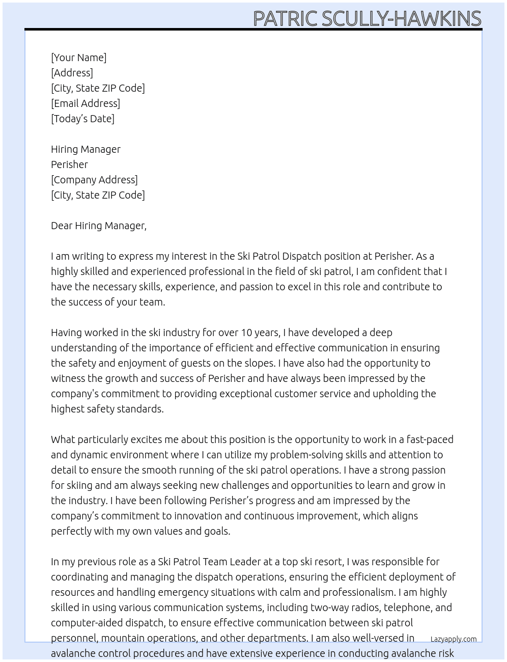 Ski Patrol Dispatch At Perisher Cover Letter