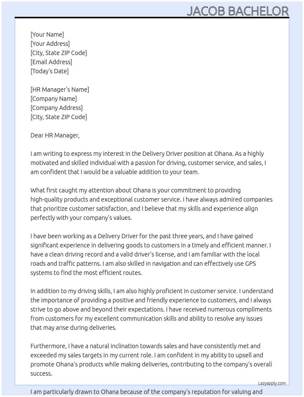Delivery Driver At Ohana Cover Letter