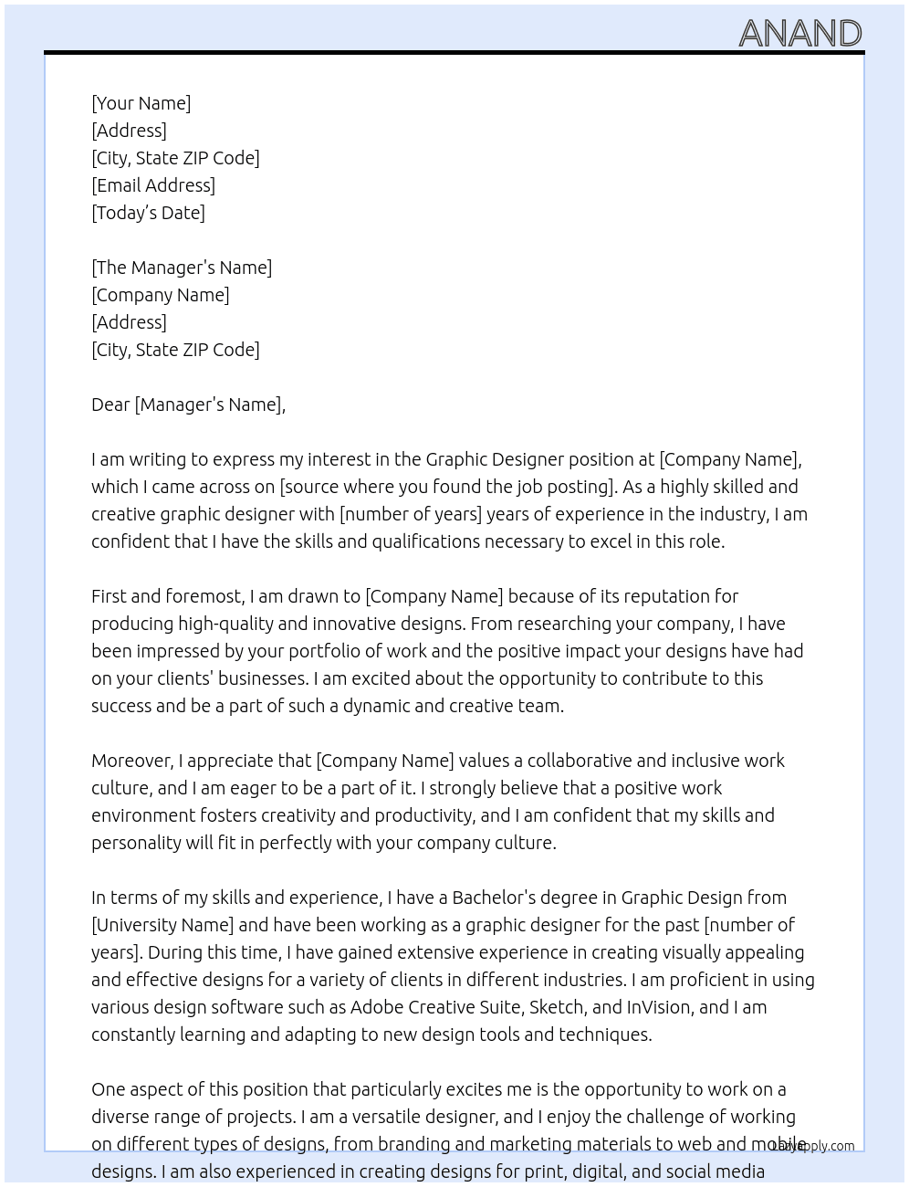 graphic designer At andy Cover Letter