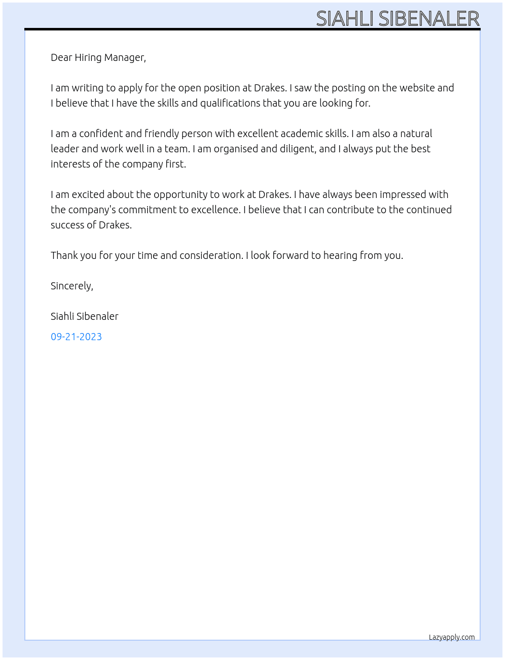 Any At Drakes Cover Letter