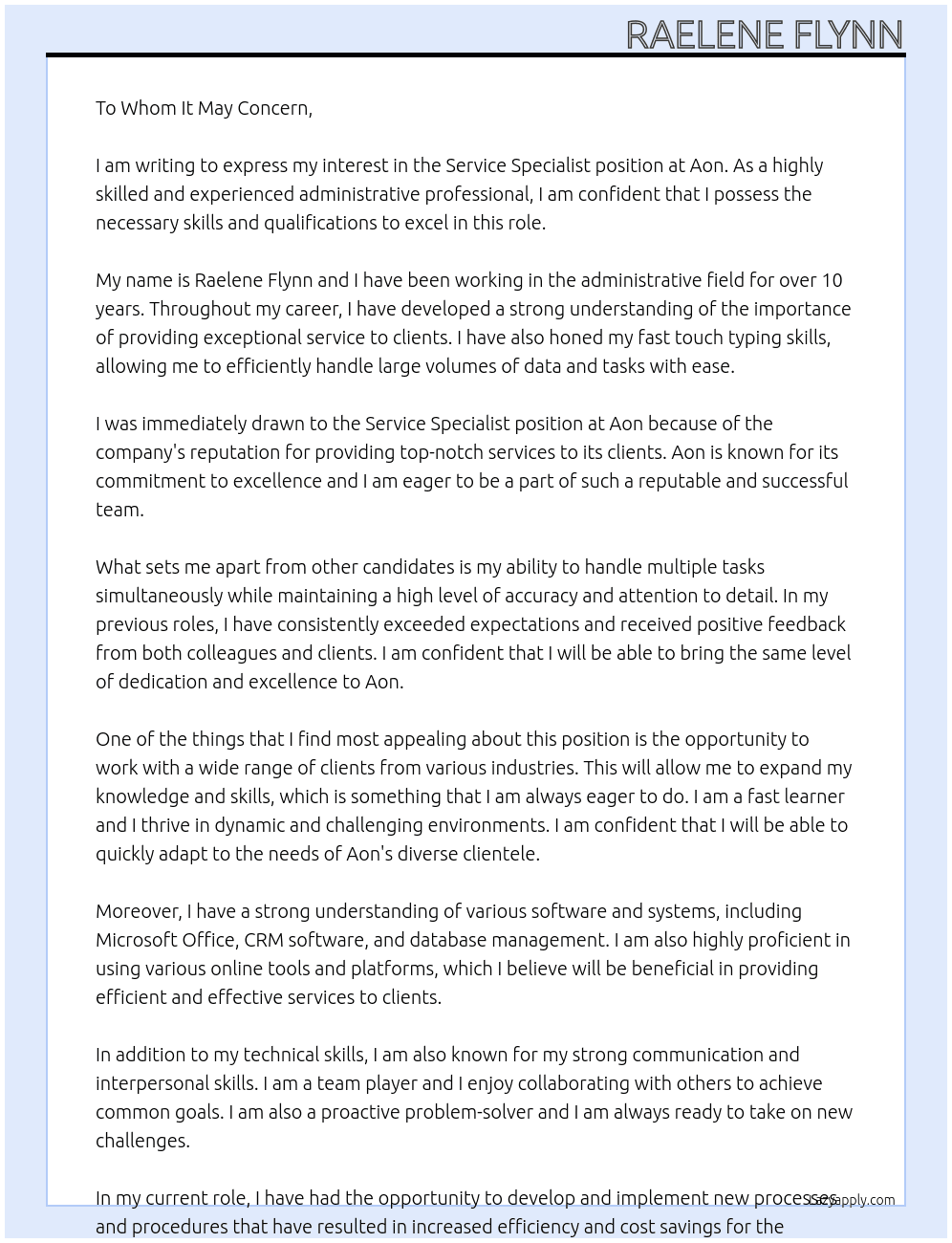 Service Specialist At Aon Cover Letter