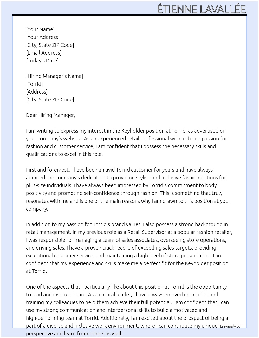 Keyholder At Torrid Cover Letter