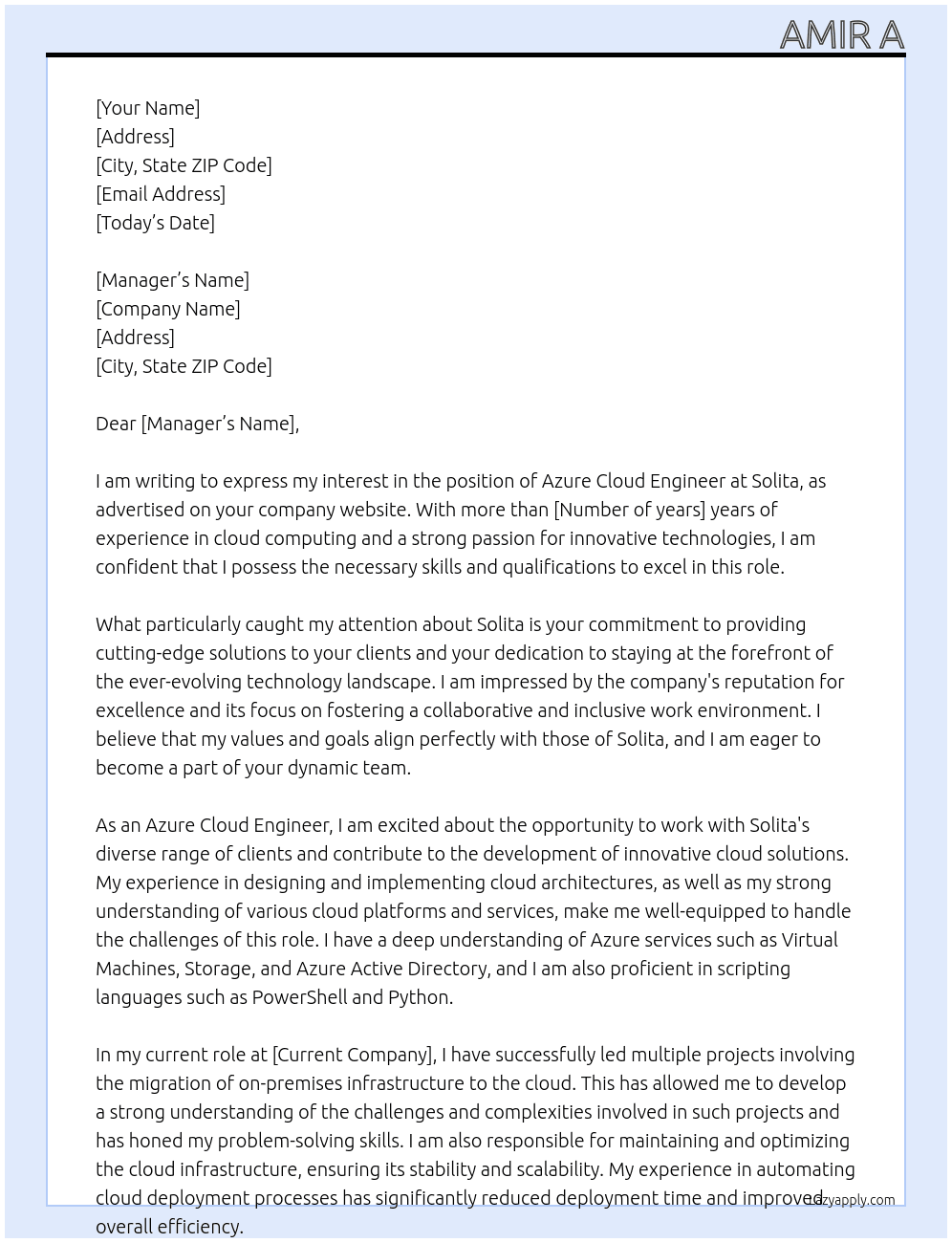 Azure Cloud Engineer At Solita Cover Letter