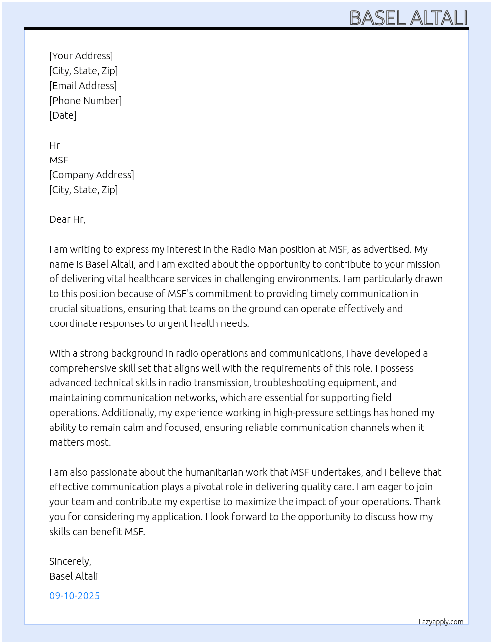 Cover letter for radio man - LazyApply