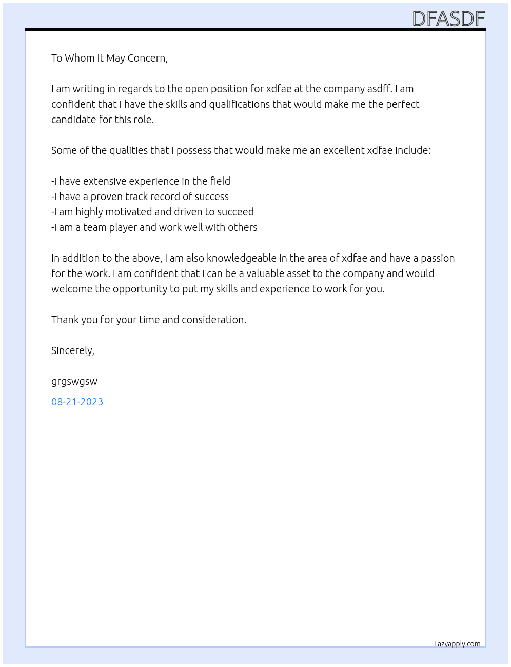 xdfae At asdff Cover Letter