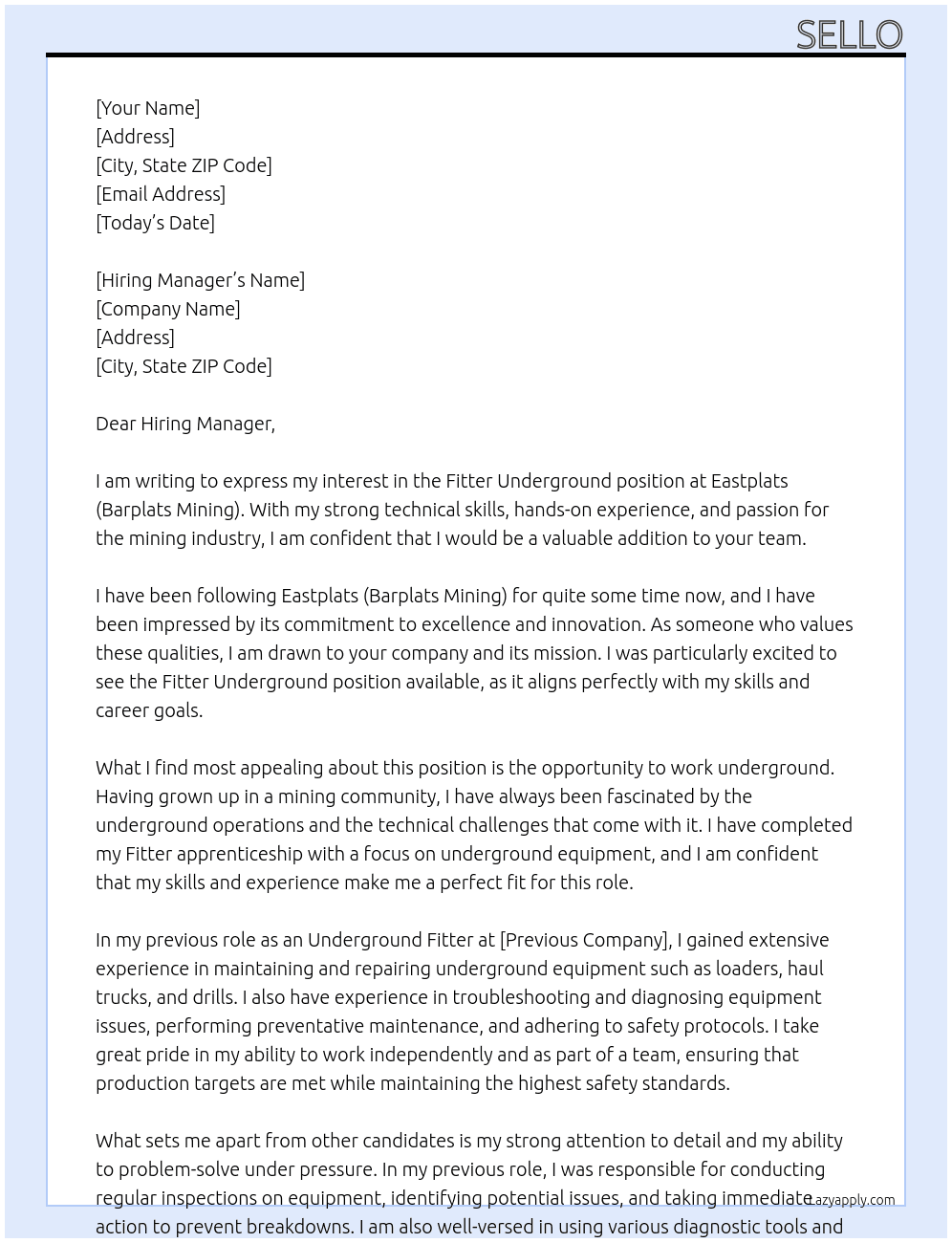 Cover letter for fitter underground - LazyApply