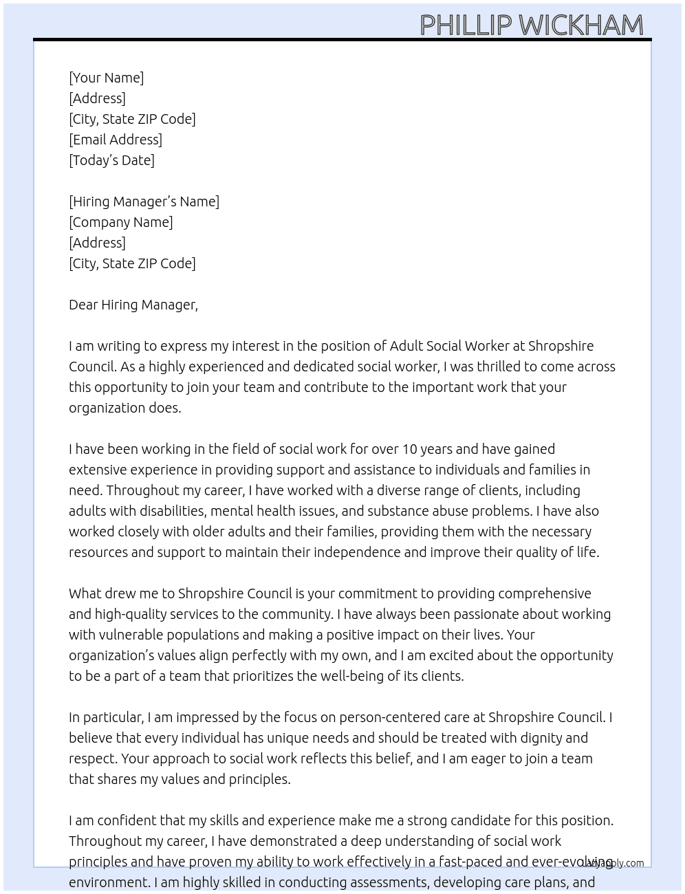 Adult social worker At Shropshire Council Cover Letter