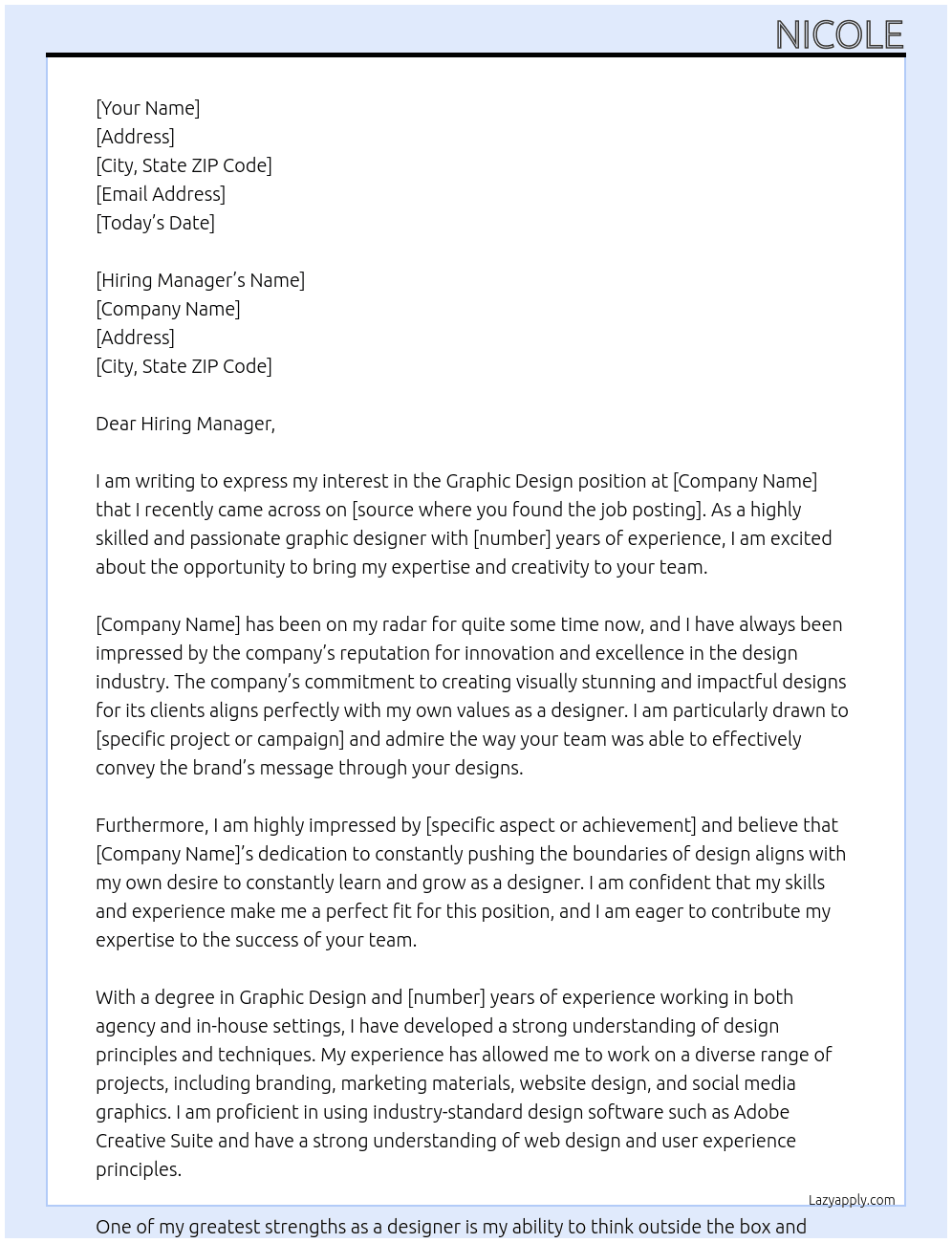 Graphic Design  At ___________ Cover Letter