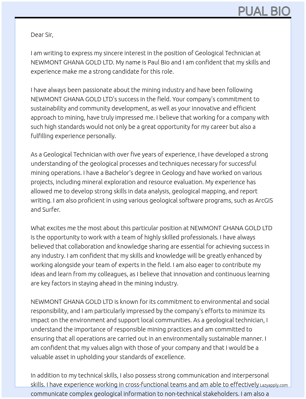 Cover letter for geological tecnician - LazyApply