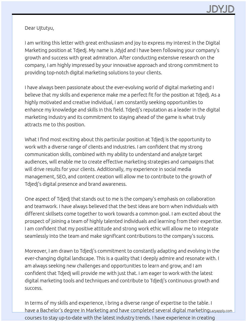 Digital marketing At tdjedj Cover Letter