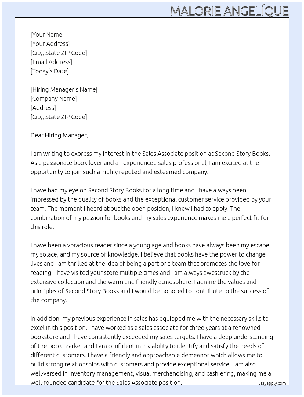 Sales Associate At Second Story Books Cover Letter