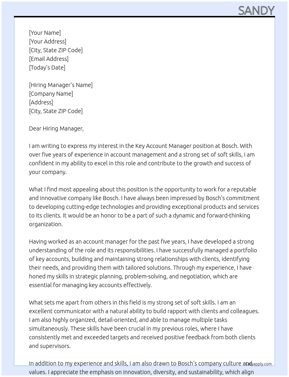 Key Account Manager At Bosch Cover Letter
