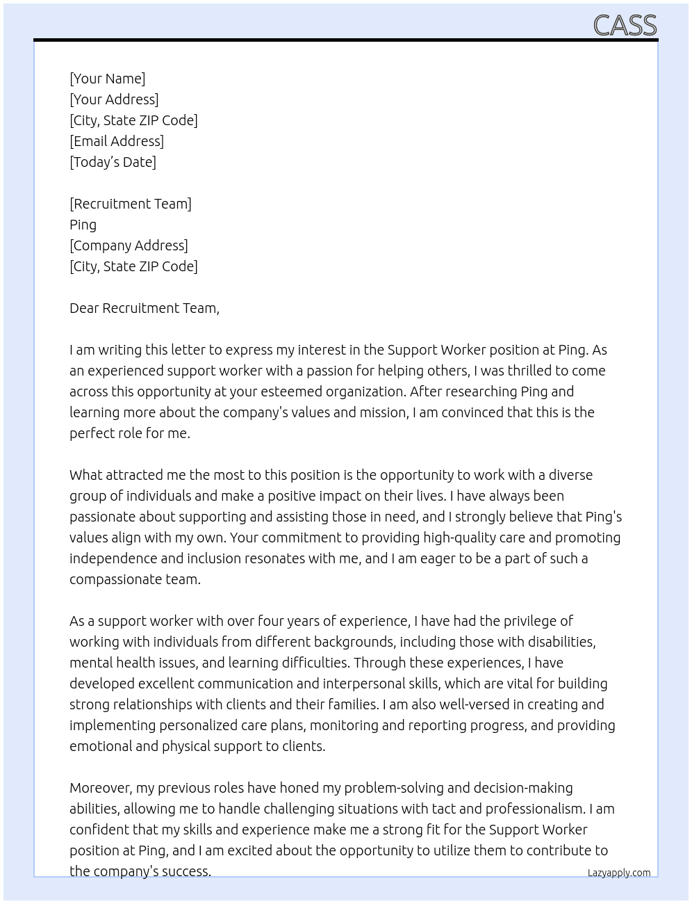 Support Worker At Ping Cover Letter