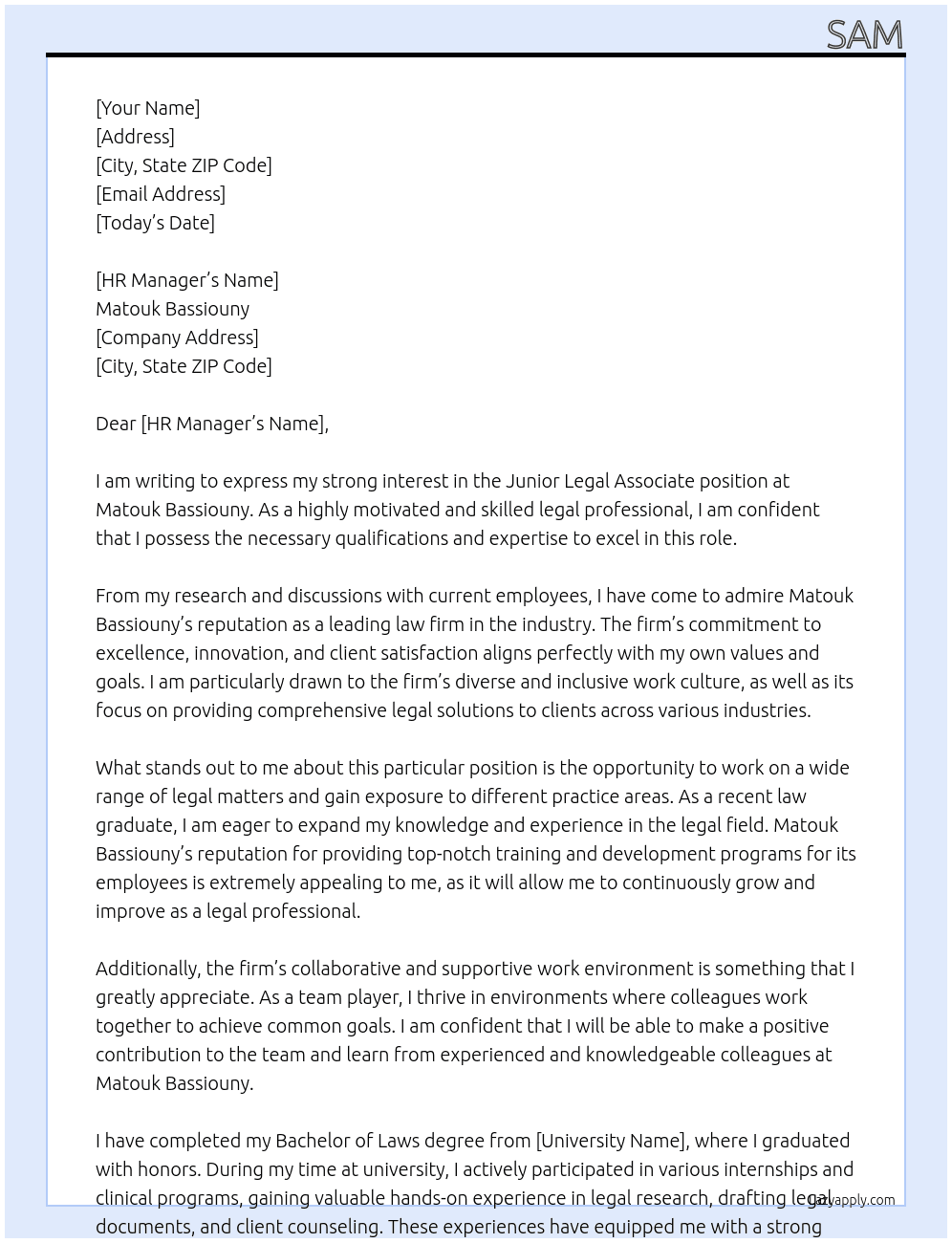 junior legal associate At  Matouk Bassiouny Cover Letter