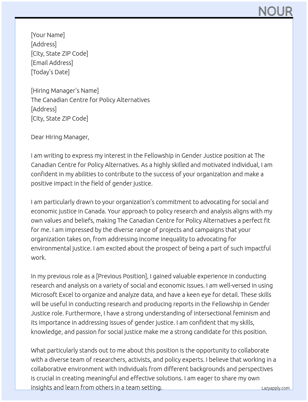 Cover letter for fellowship in gender justice - LazyApply