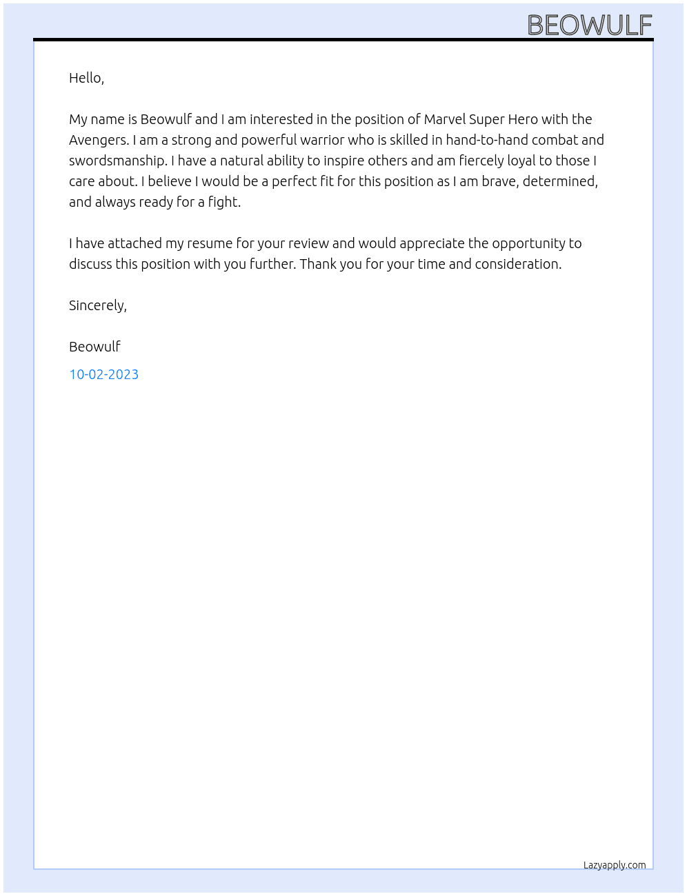 Marvel Super hero At Avengers Cover Letter