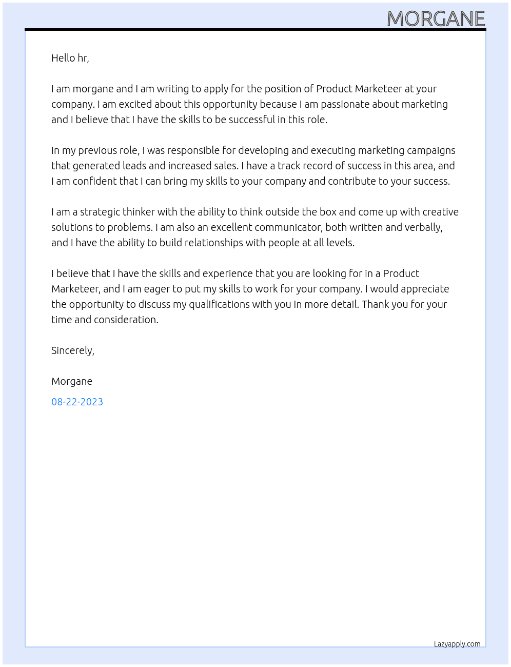 Product Marketeer At Product Marketeer Cover Letter
