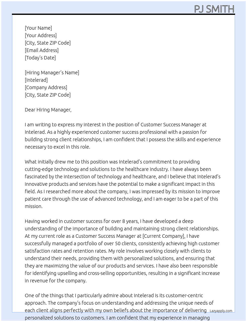 Customer Success Manager At Intelerad Cover Letter