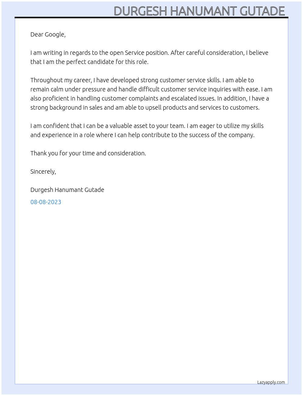 Service  At Google  Cover Letter