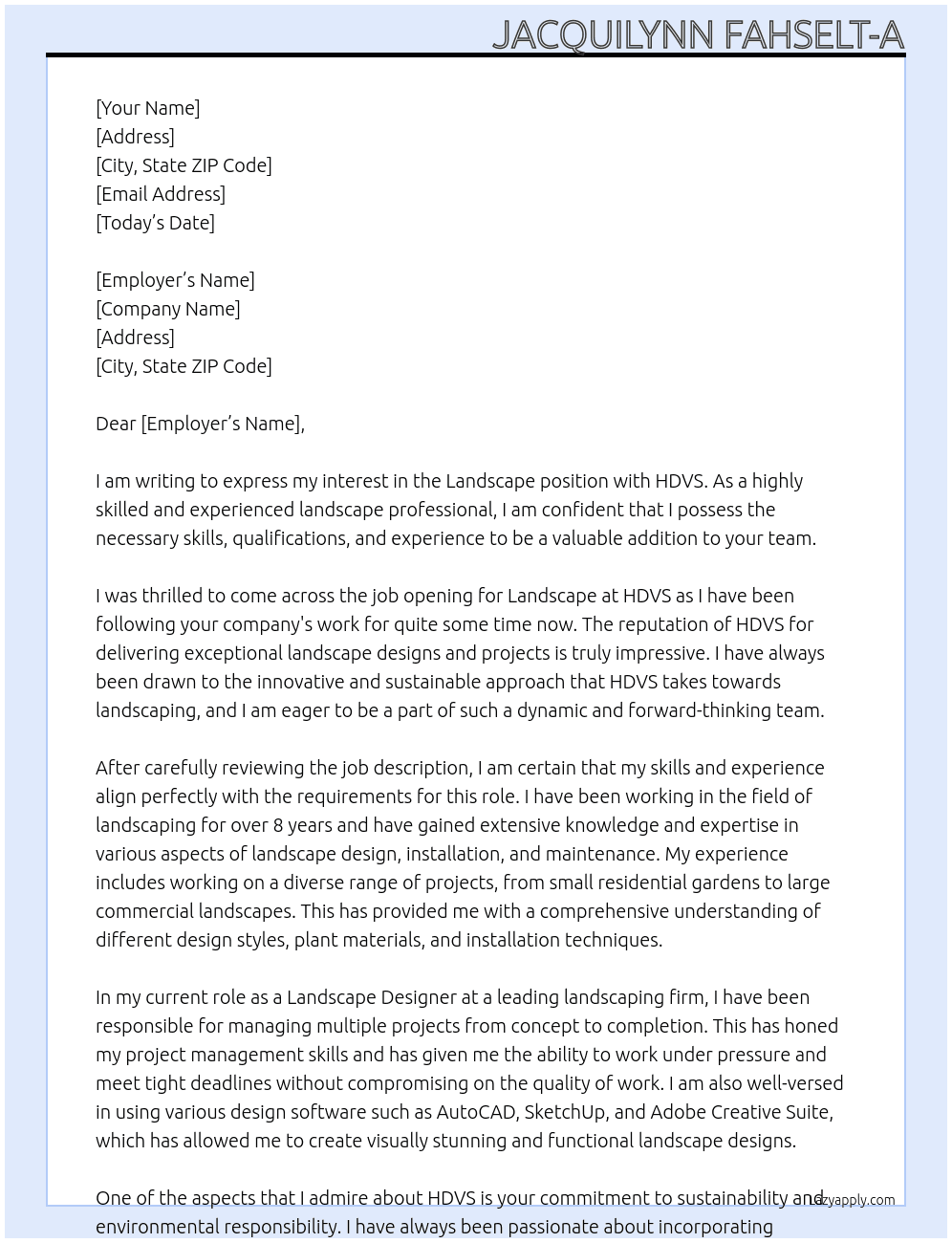 Lanscape At HDVS  Cover Letter