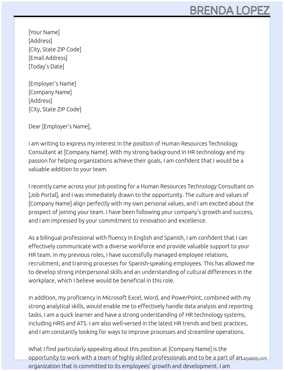 Human Resources Technology Consultant  At Regions Bank Cover Letter