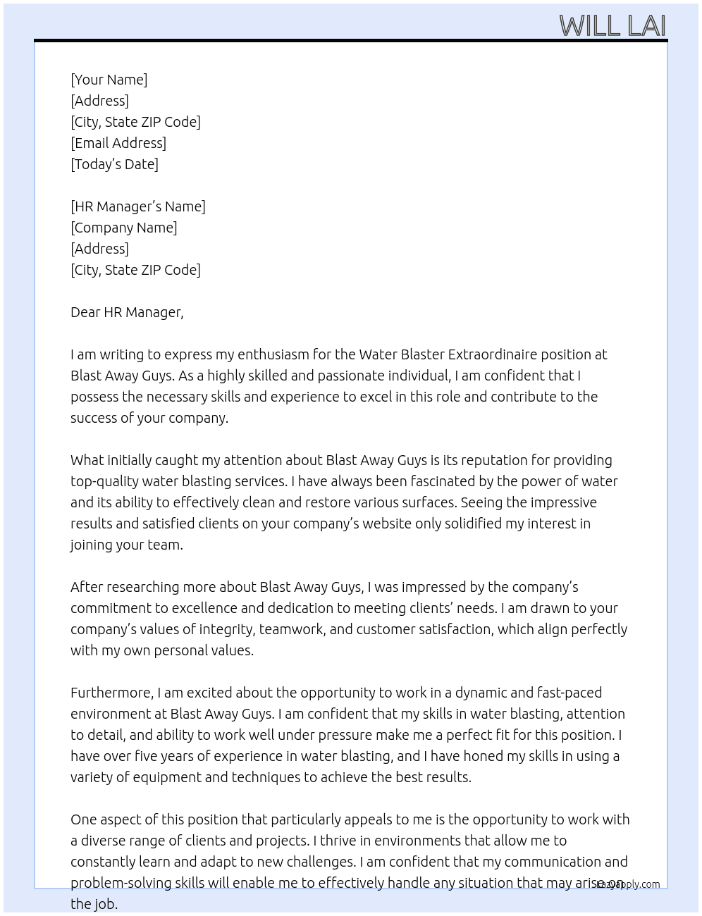 Water Blaster Extraordinaire At Blast Away Guys Cover Letter