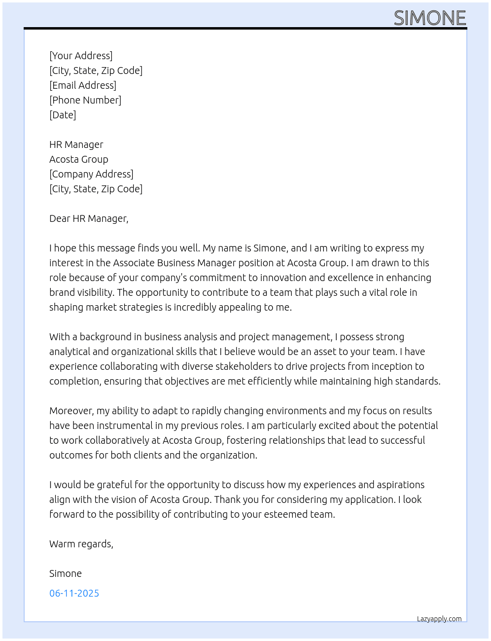 Cover letter for associate business manager - LazyApply