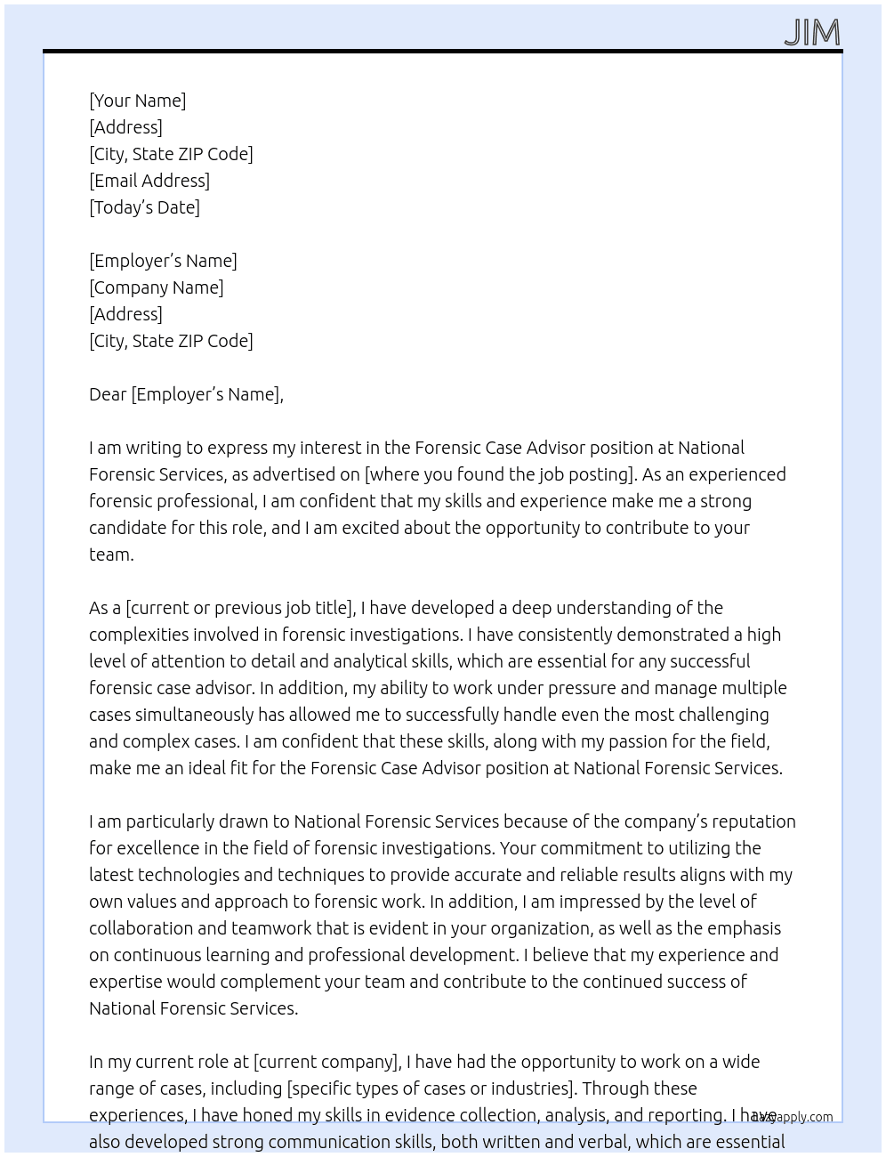Forensic Case Advisor At National Forensic Services Cover Letter