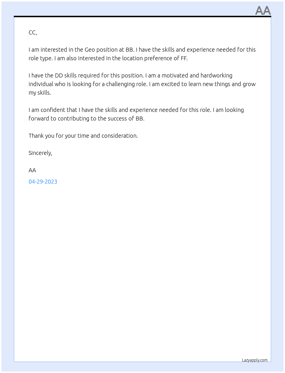 Geo At BB Cover Letter