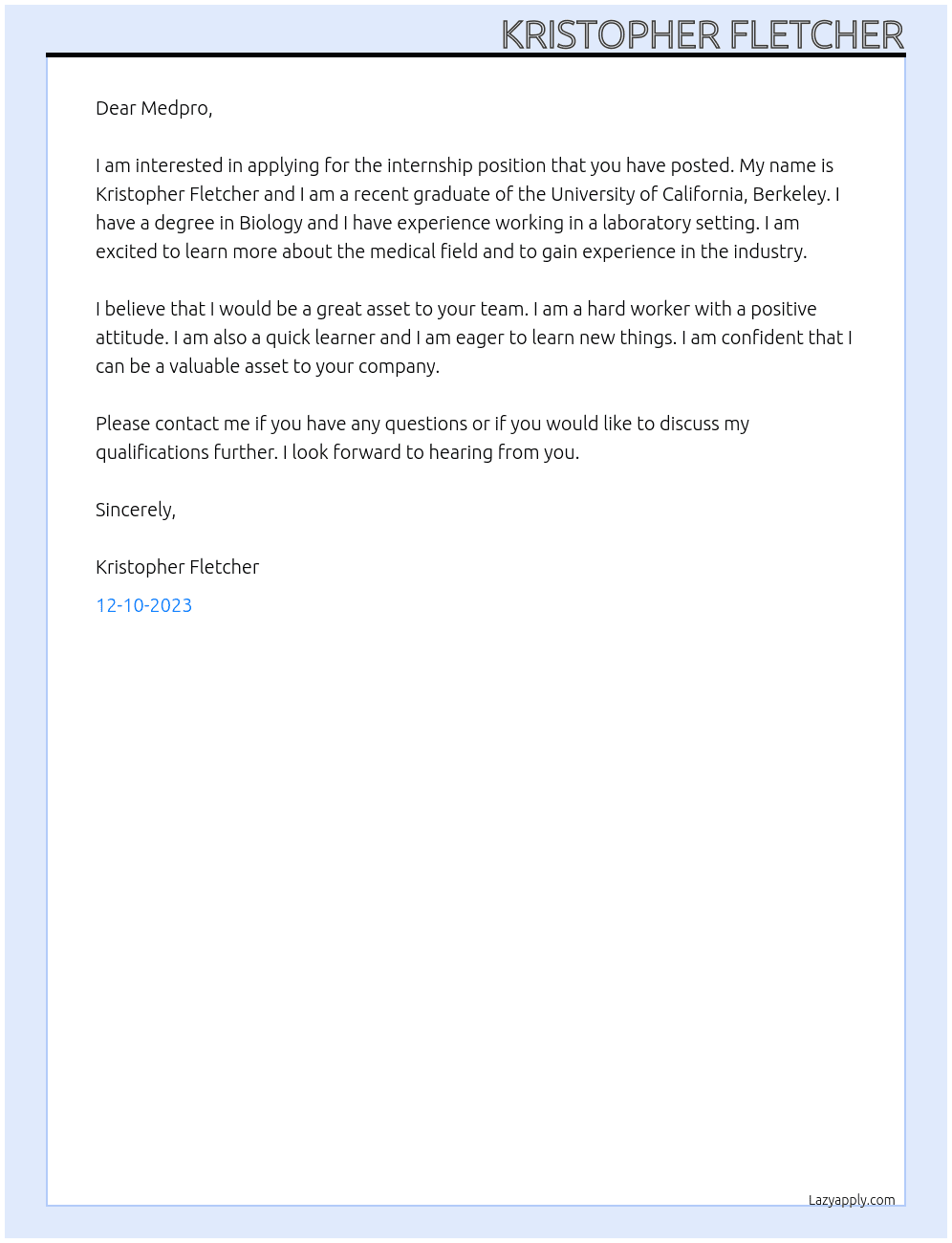 Internship At Medpro Cover Letter