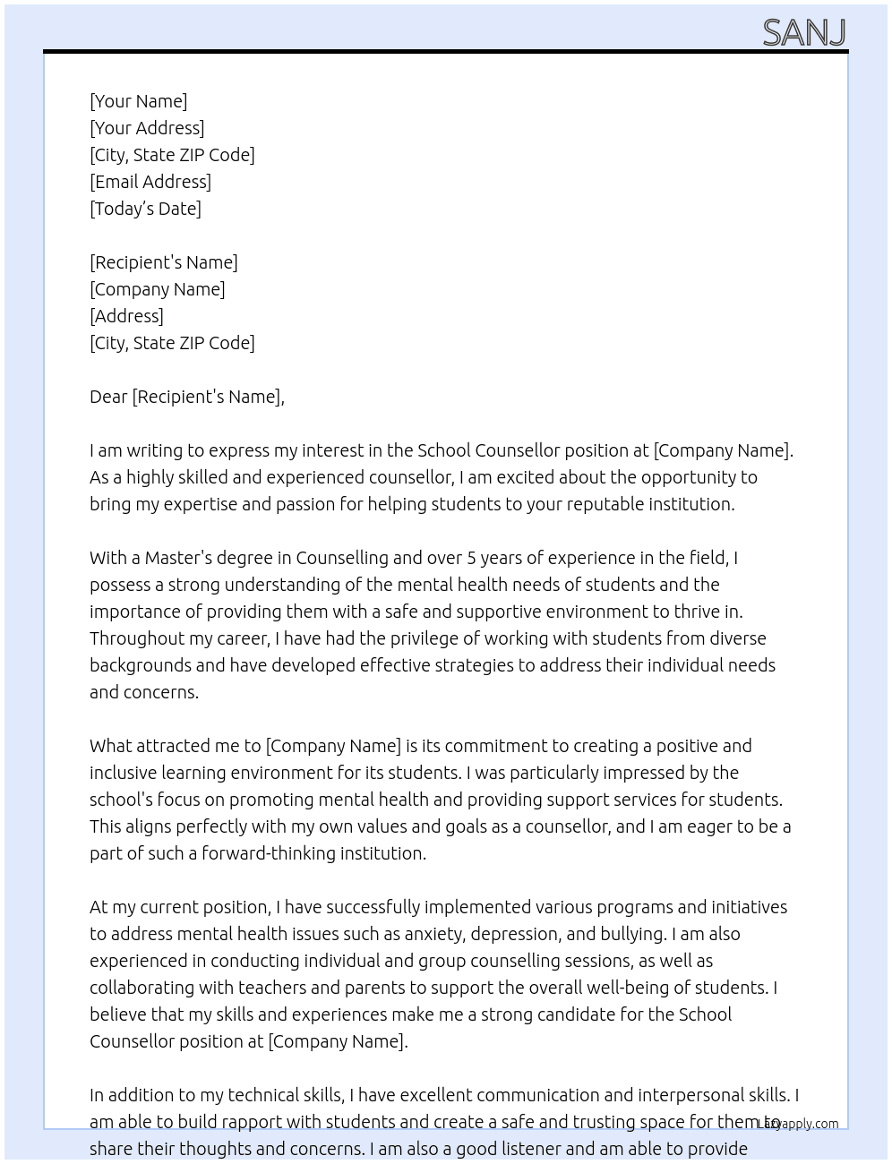 school counsellor  At NBS Cover Letter