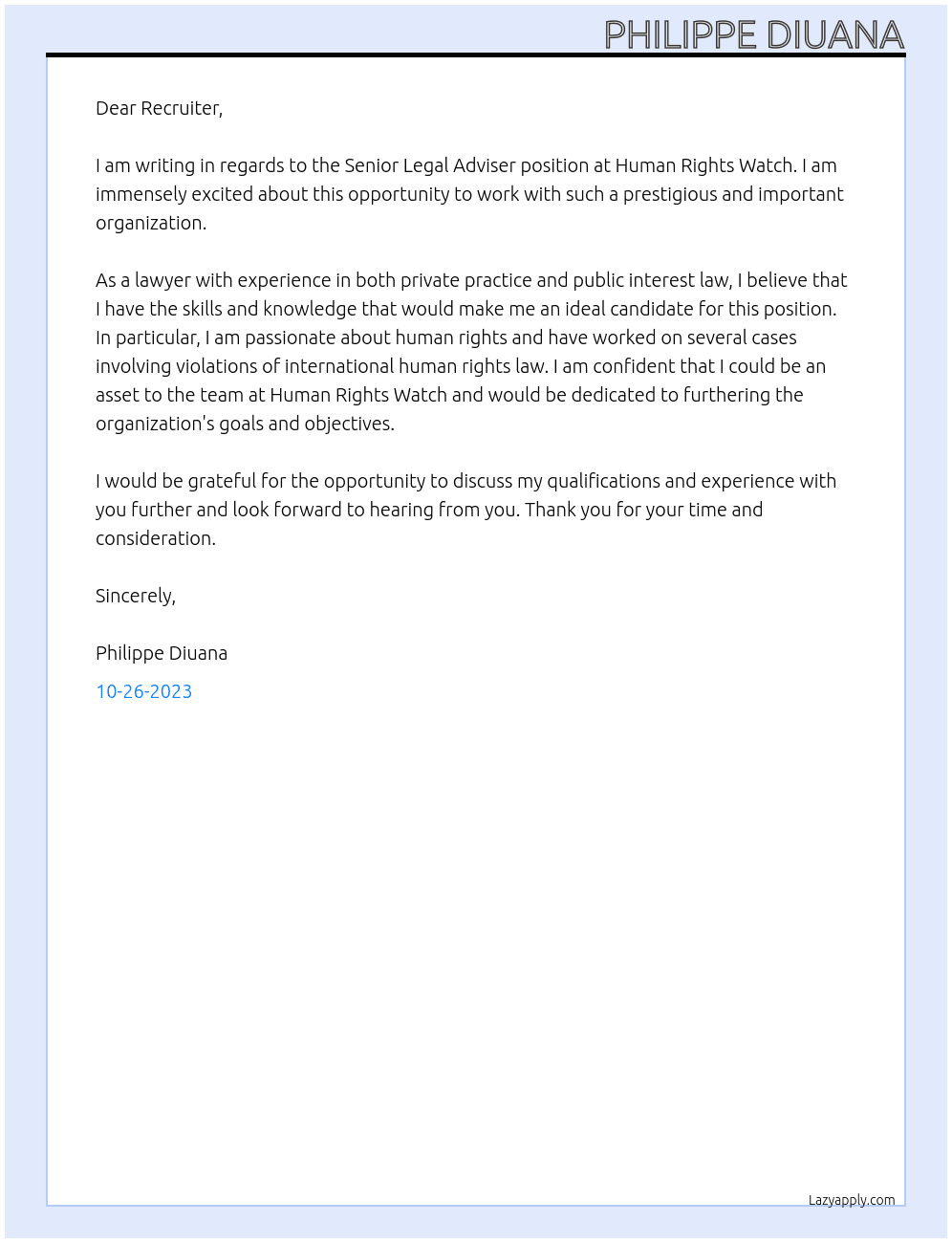 Senior Legal Adviser At Human Rights Watch Cover Letter