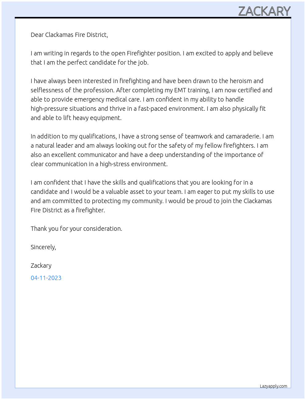 Firefighter At Firefighter Cover Letter