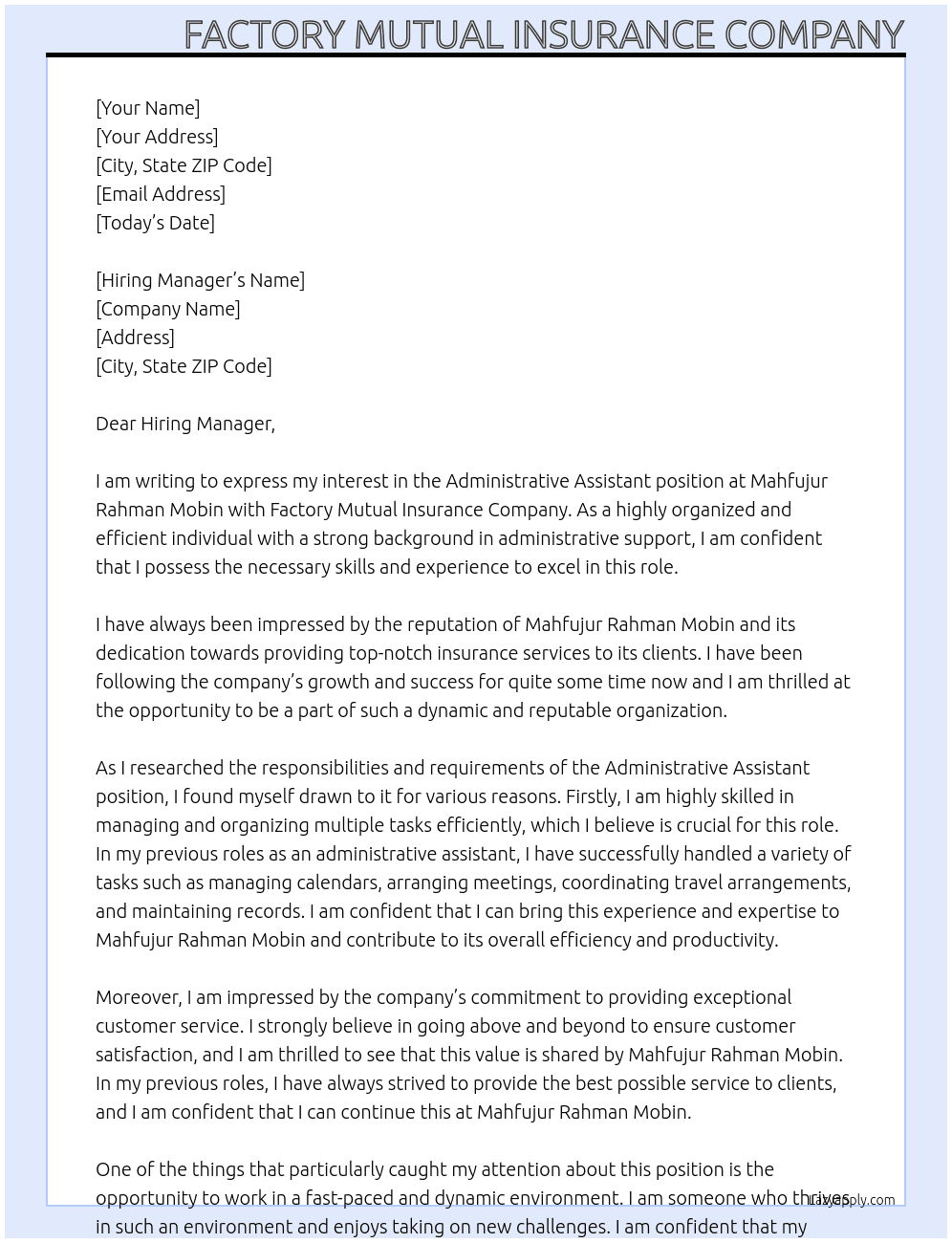 Administrative Assistant At Mahfujur Rahman Mobin Cover Letter