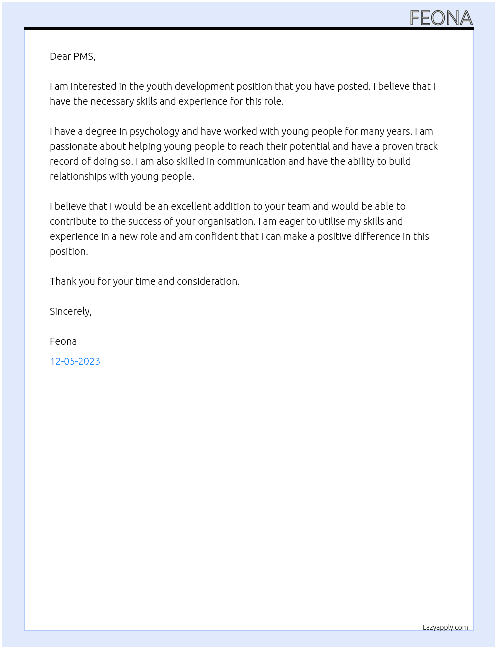 youth development  At pms Cover Letter