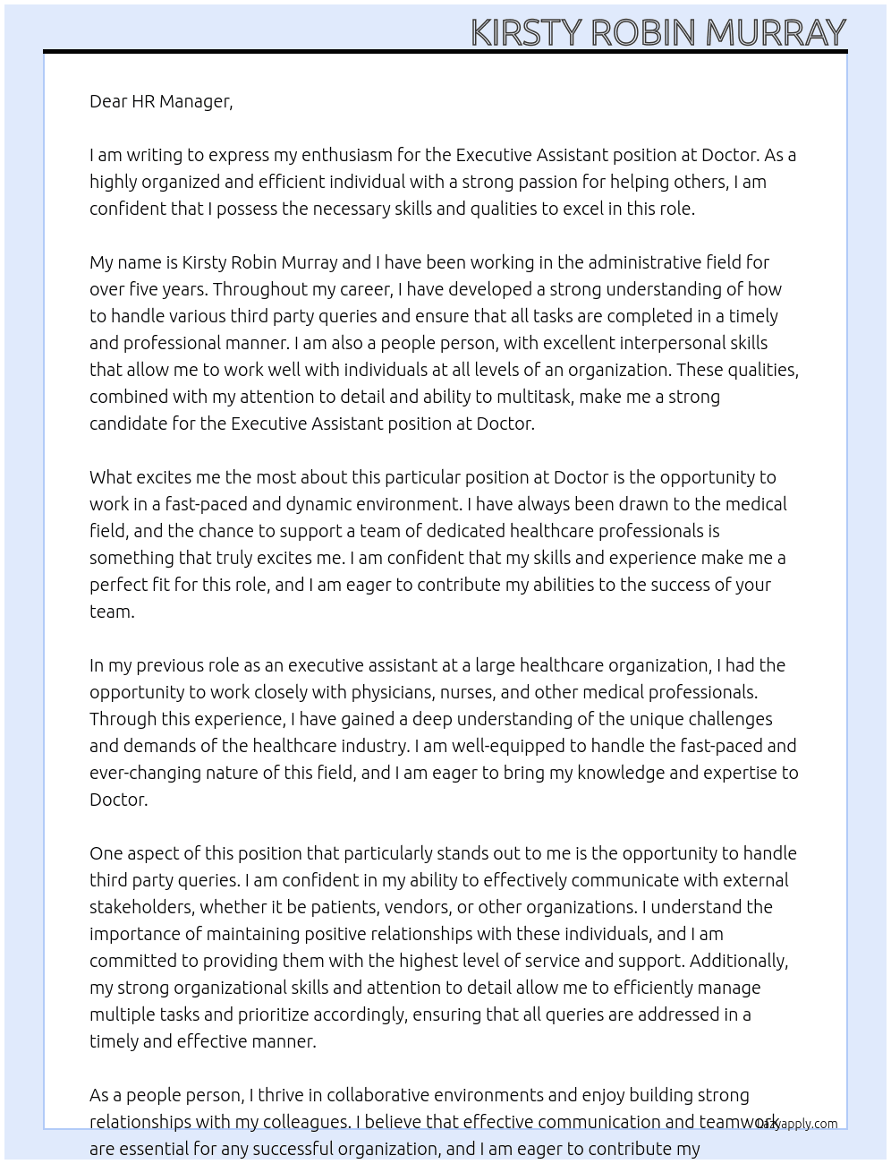 Executive Assistant At Doctor Cover Letter