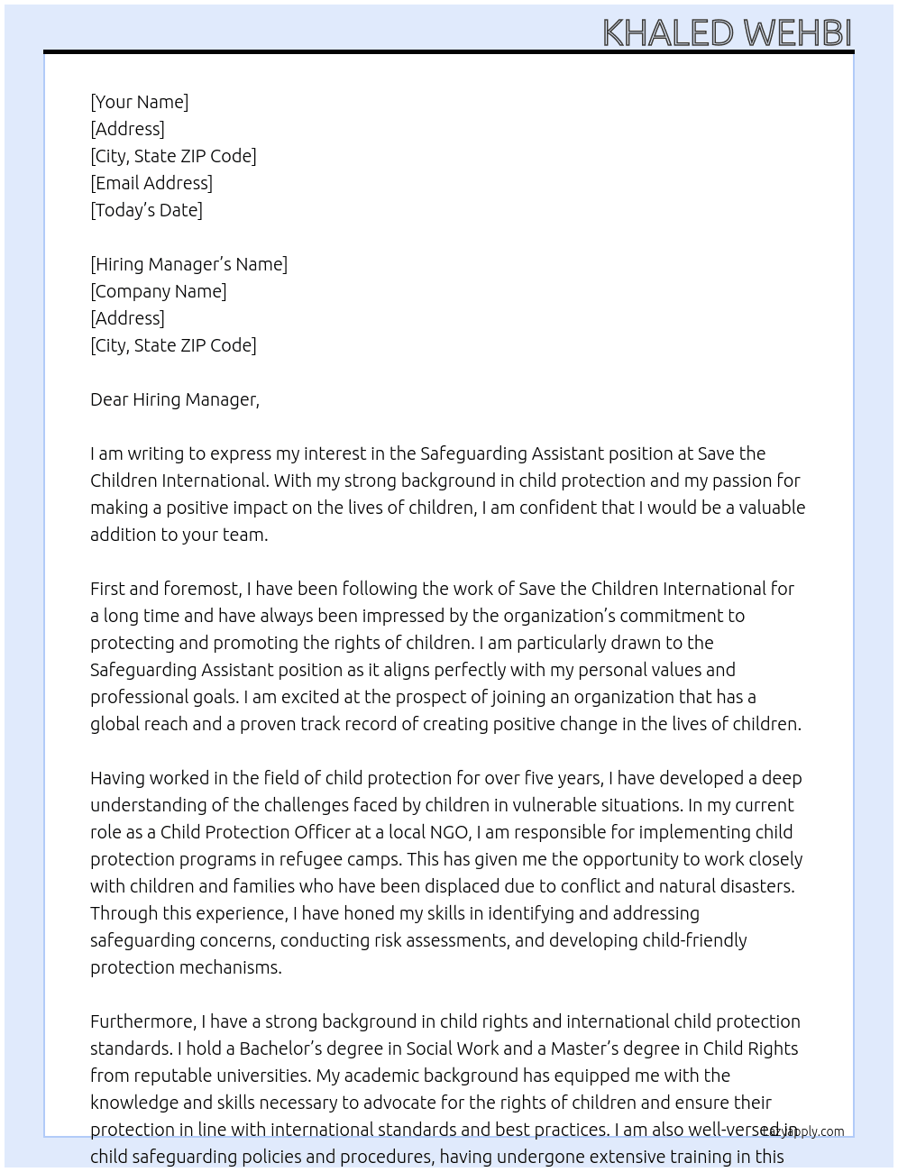 Cover letter for safeguarding assistant - LazyApply