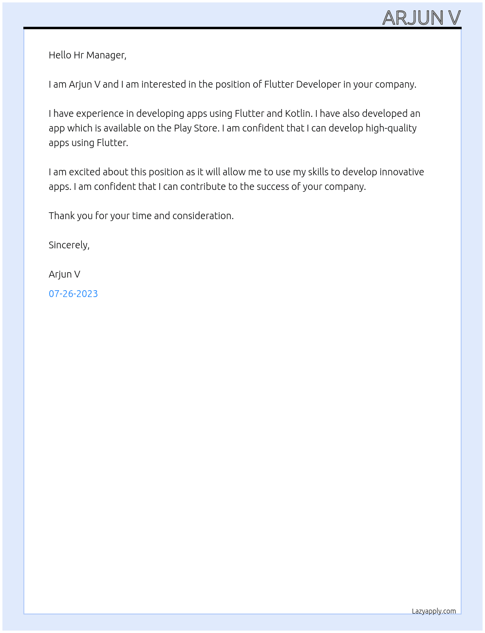 Flutter Developer At Saltu Creative Suite Pvt Ltd Cover Letter