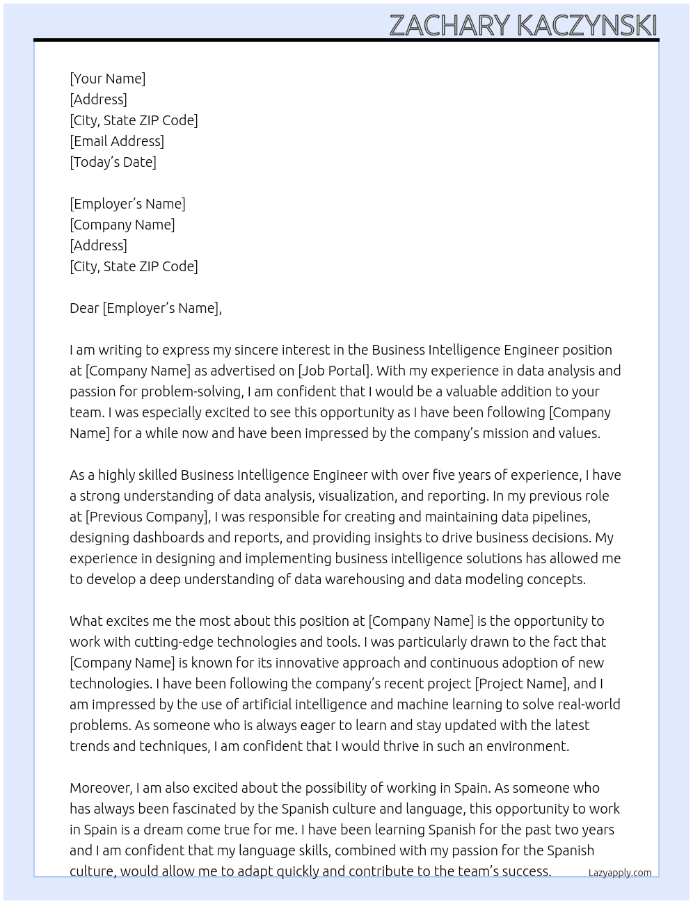business intelligence engineer At metricarerecruitment Cover Letter