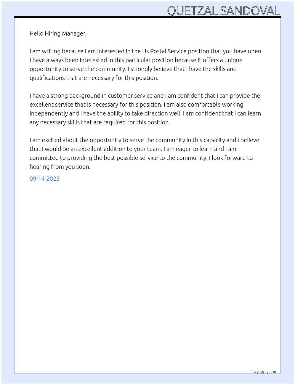 Us Postal Service At US Postal Service Cover Letter