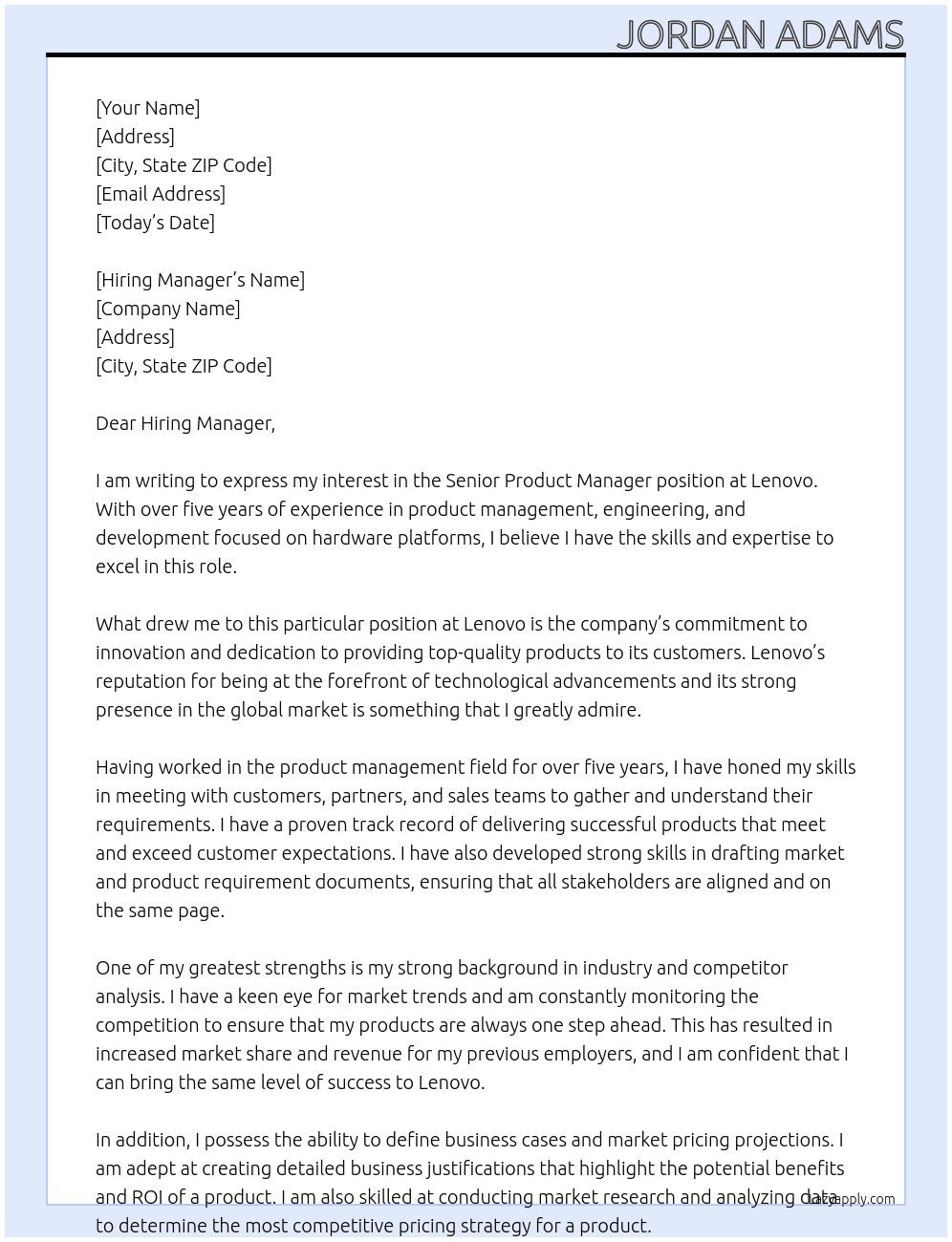 Senior Product Manager At Lenovo Cover Letter