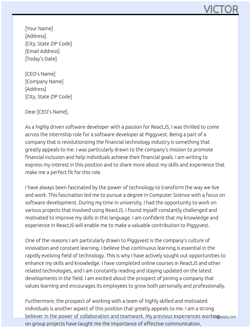 software developer At piggyvest Cover Letter