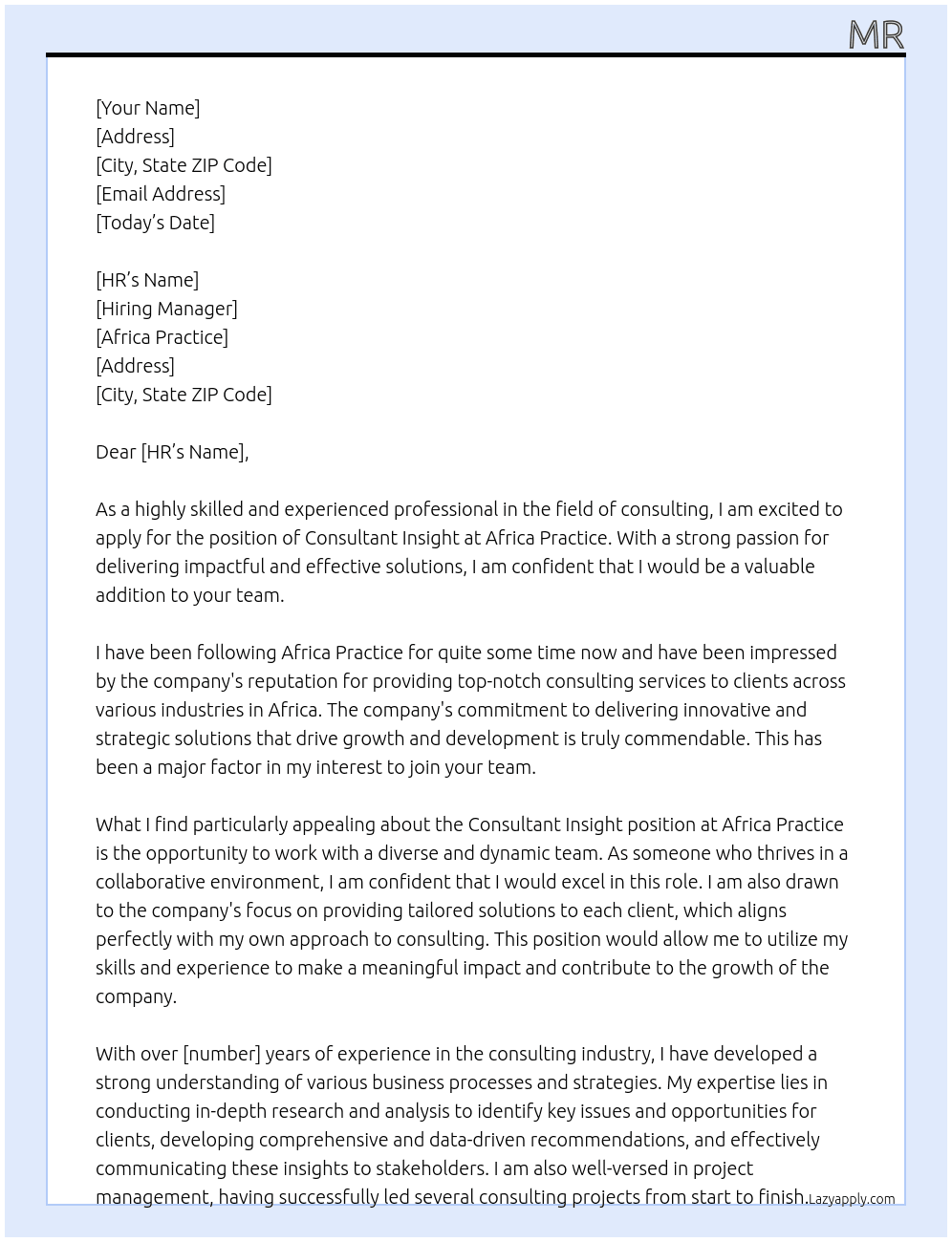 Consultant Insight At Africa Practice Cover Letter