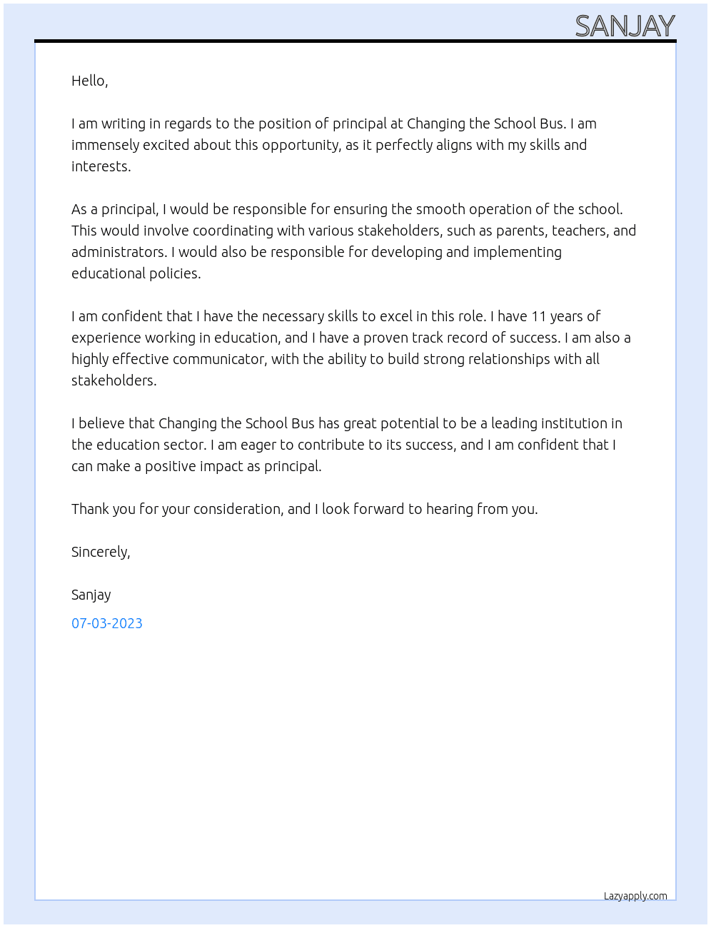 permission At changing the school bus Cover Letter