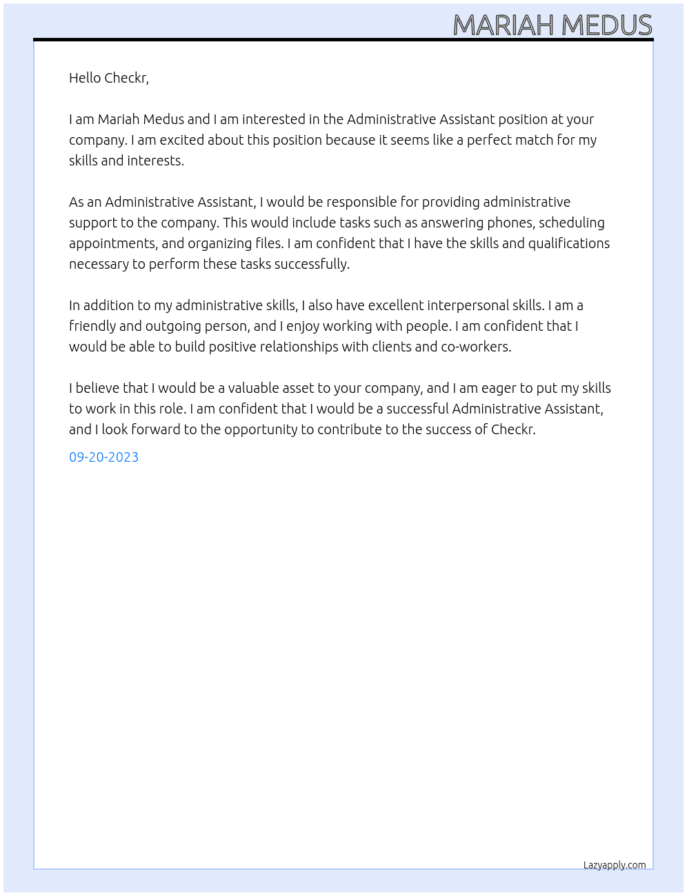 Administrative Assitant At Checkr Cover Letter