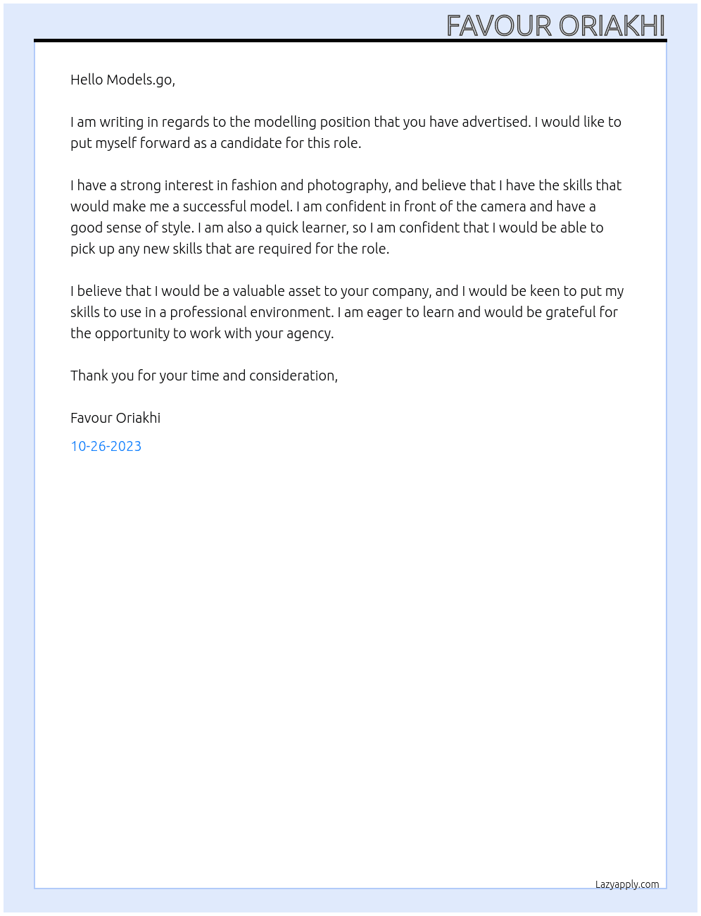 Model At Model Cover Letter
