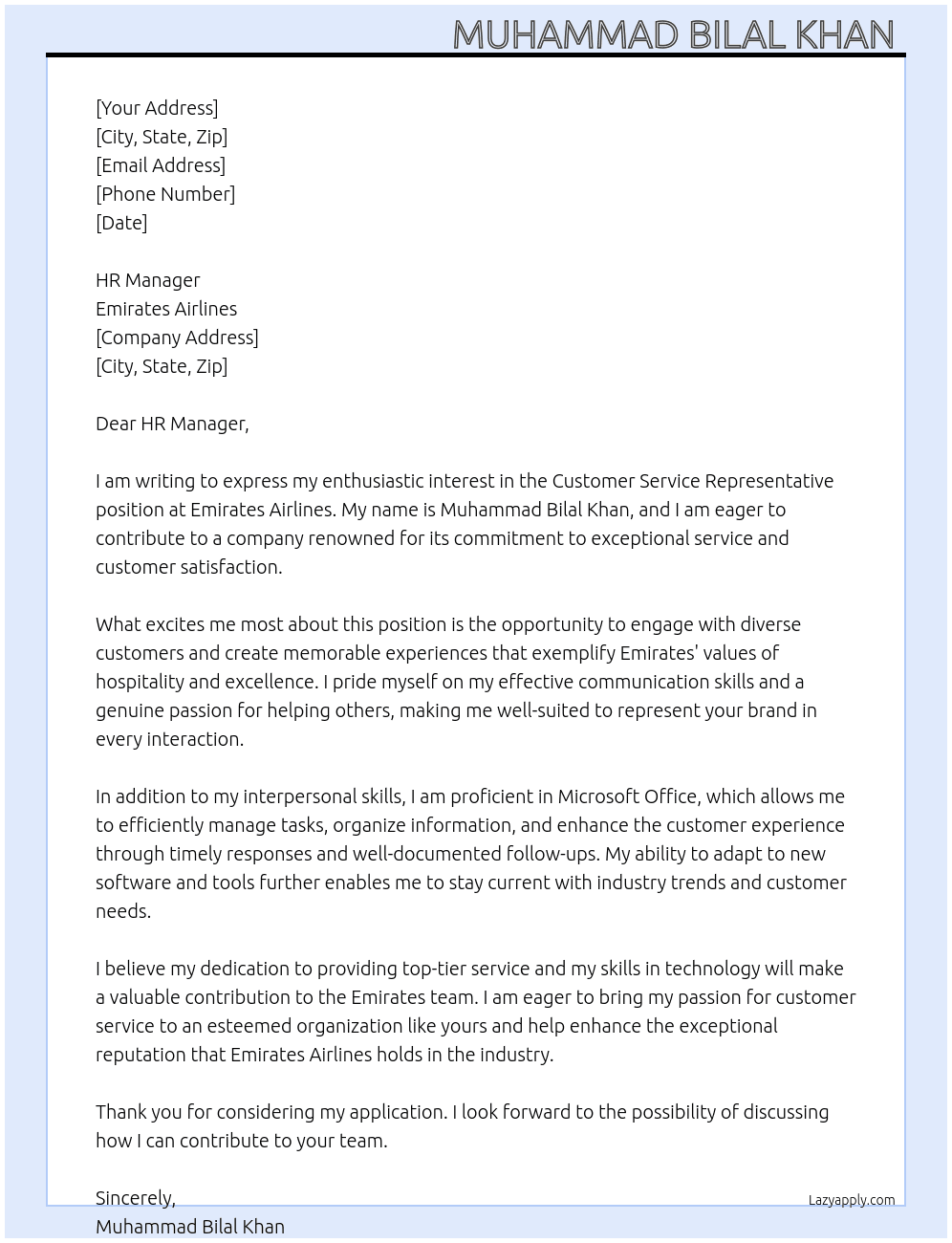 Cover letter for customer service representatives - LazyApply