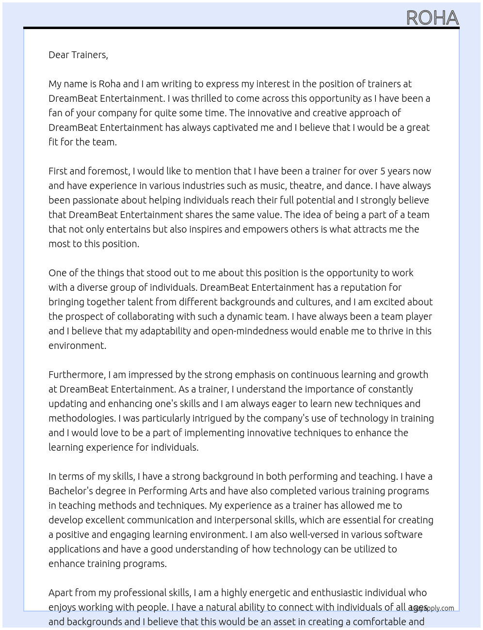 DREAMBEAT ENTERTAINMENT  At DreamBeat entertainment  Cover Letter